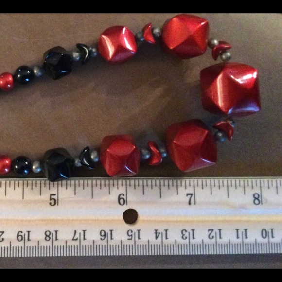 Vintage Metal Red Black Silver Tone OOAK Choker - Picture 10 of 11